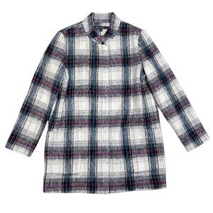Kenneth Cole NY Wool Blend Plaid Coat Snap Button Closure Women Size Large